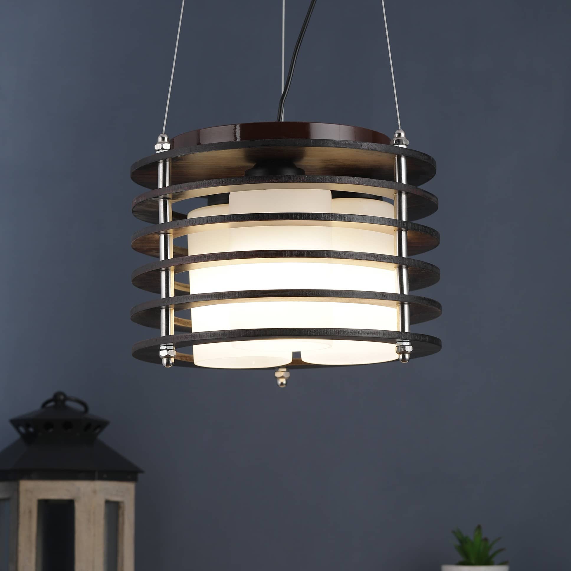 Brown Wood 12inch 3 Light Chandelier- without Bulb