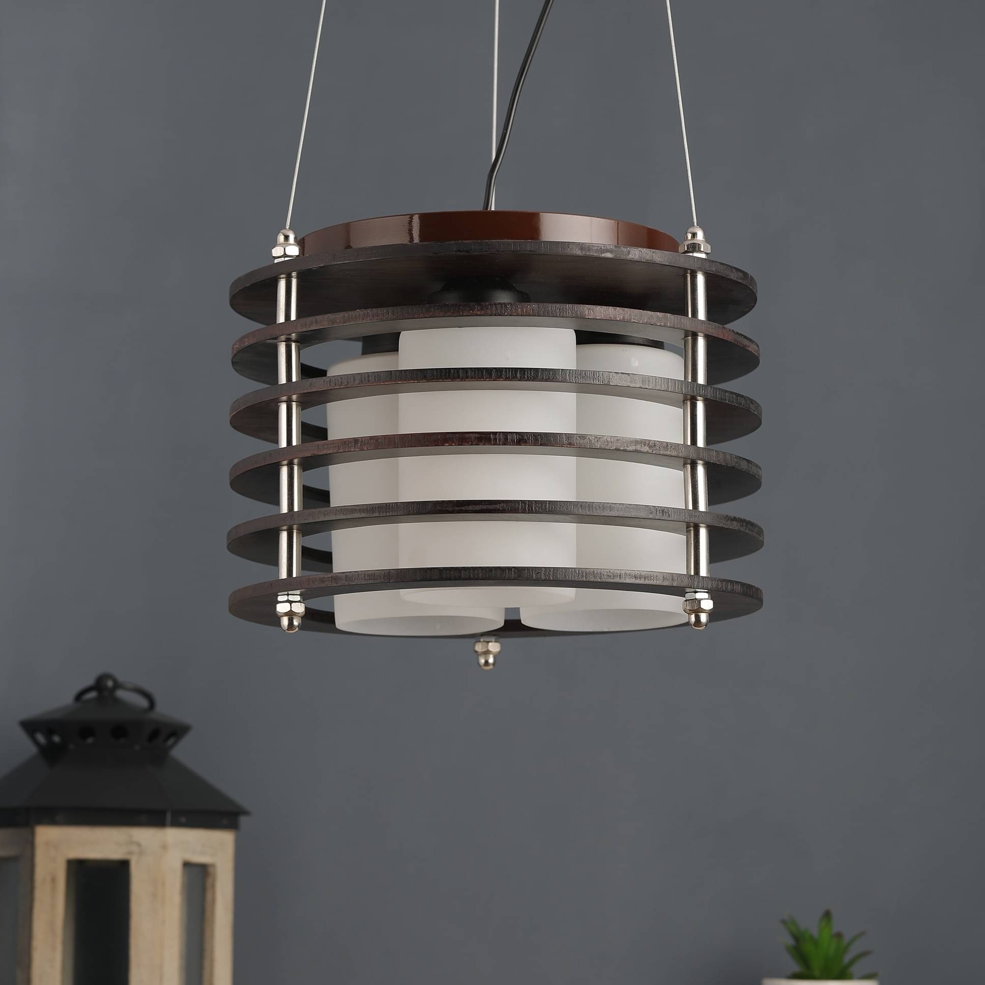 Brown Wood 12inch 3 Light Chandelier- without Bulb