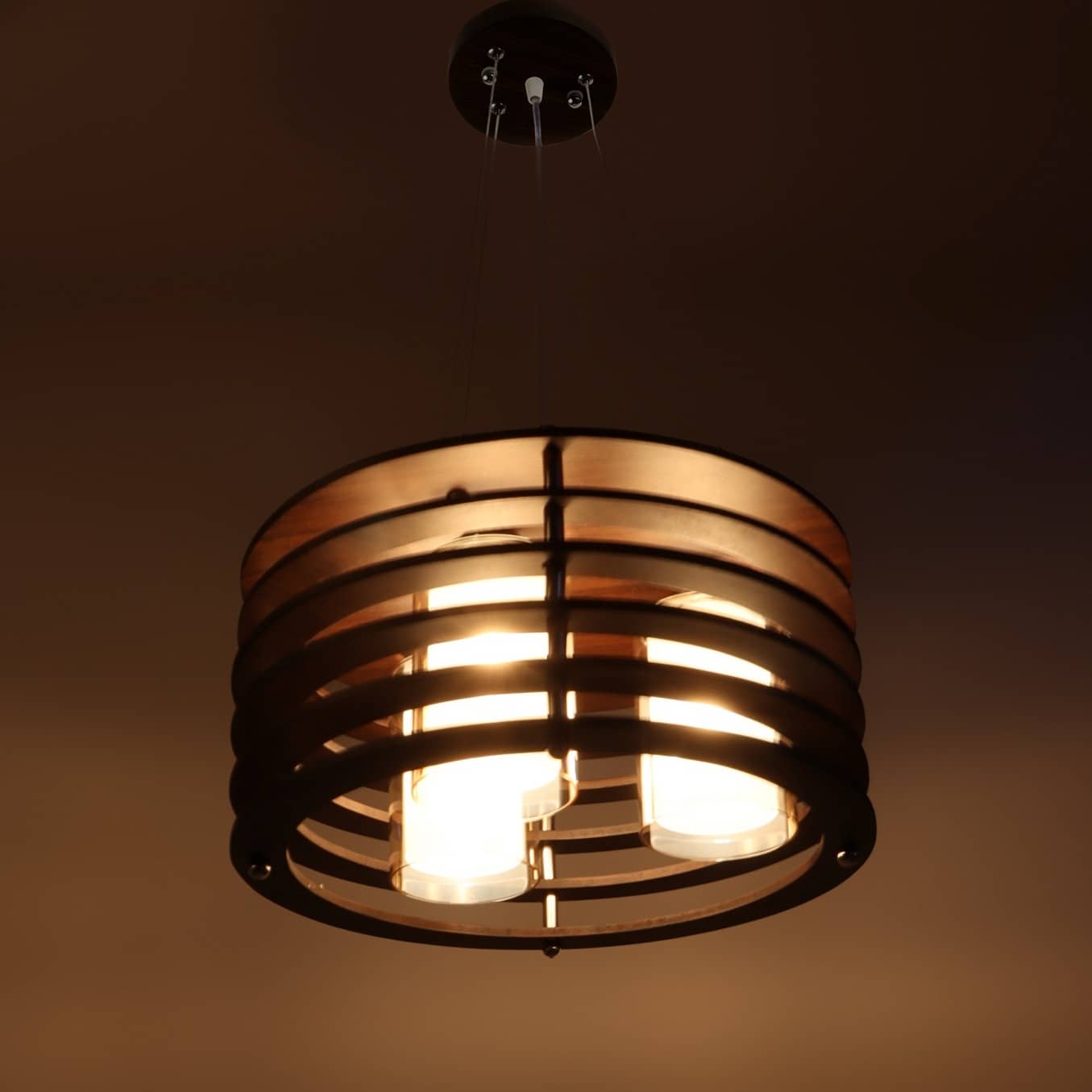 Brown Wood 16inch 3 Light Chandelier -without Bulb
