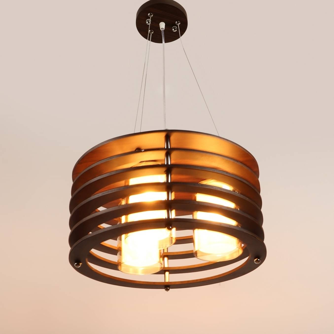 Brown Wood 16inch 3 Light Chandelier -without Bulb