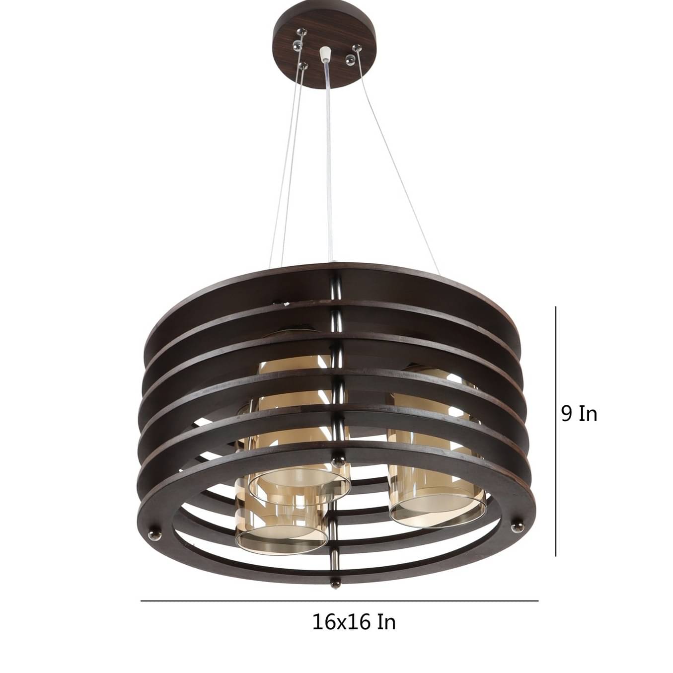 Brown Wood 16inch 3 Light Chandelier -without Bulb