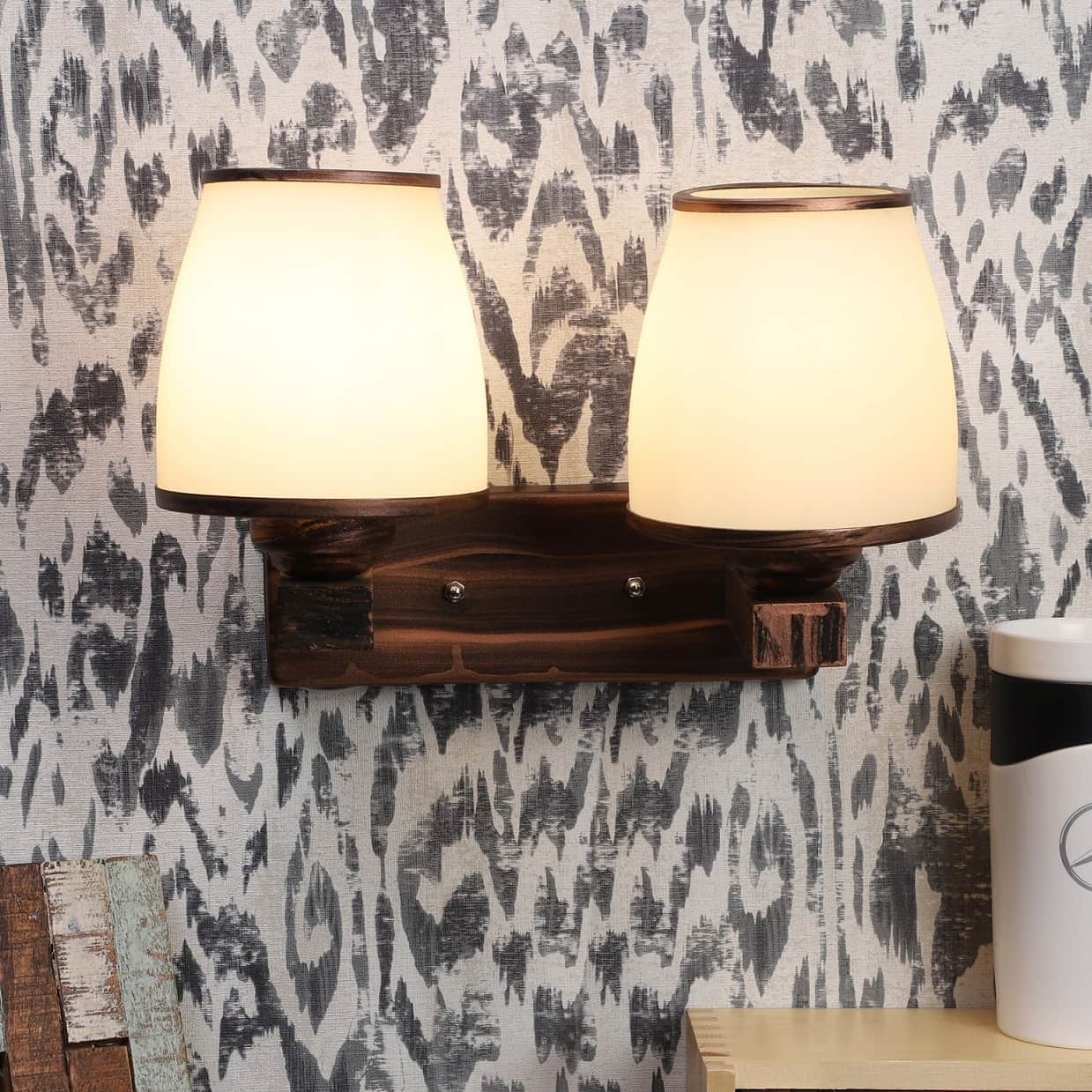Wooden Metal Wall Light- 2020-2W - without Bulb - front_view