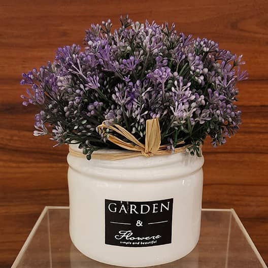 White Ceramic Small Planter with some flower