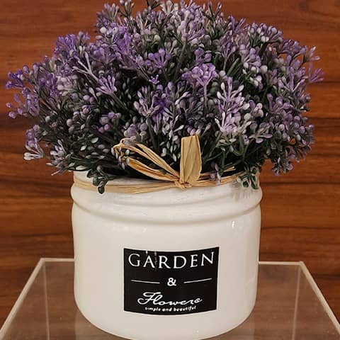 White Ceramic Small Planter with some flower