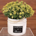 White Ceramic Pot With Small Artificial Flowers - front_view