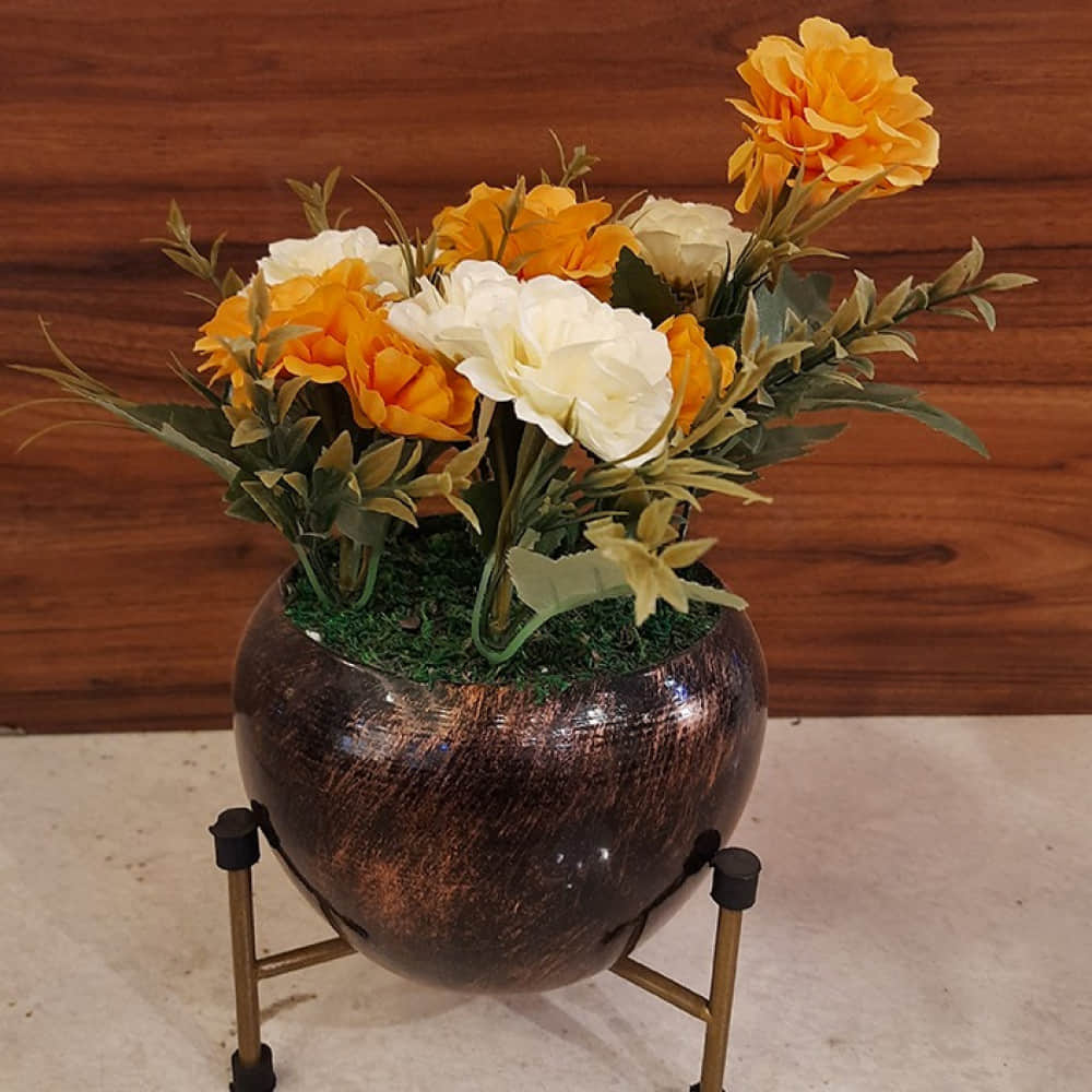 Small Metal Flower Stand Planter - photo