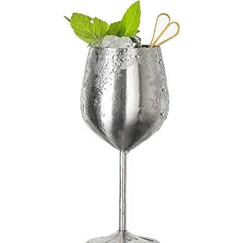 Stainless Steel Goblet Wine Glass (Set of 2). - front_view