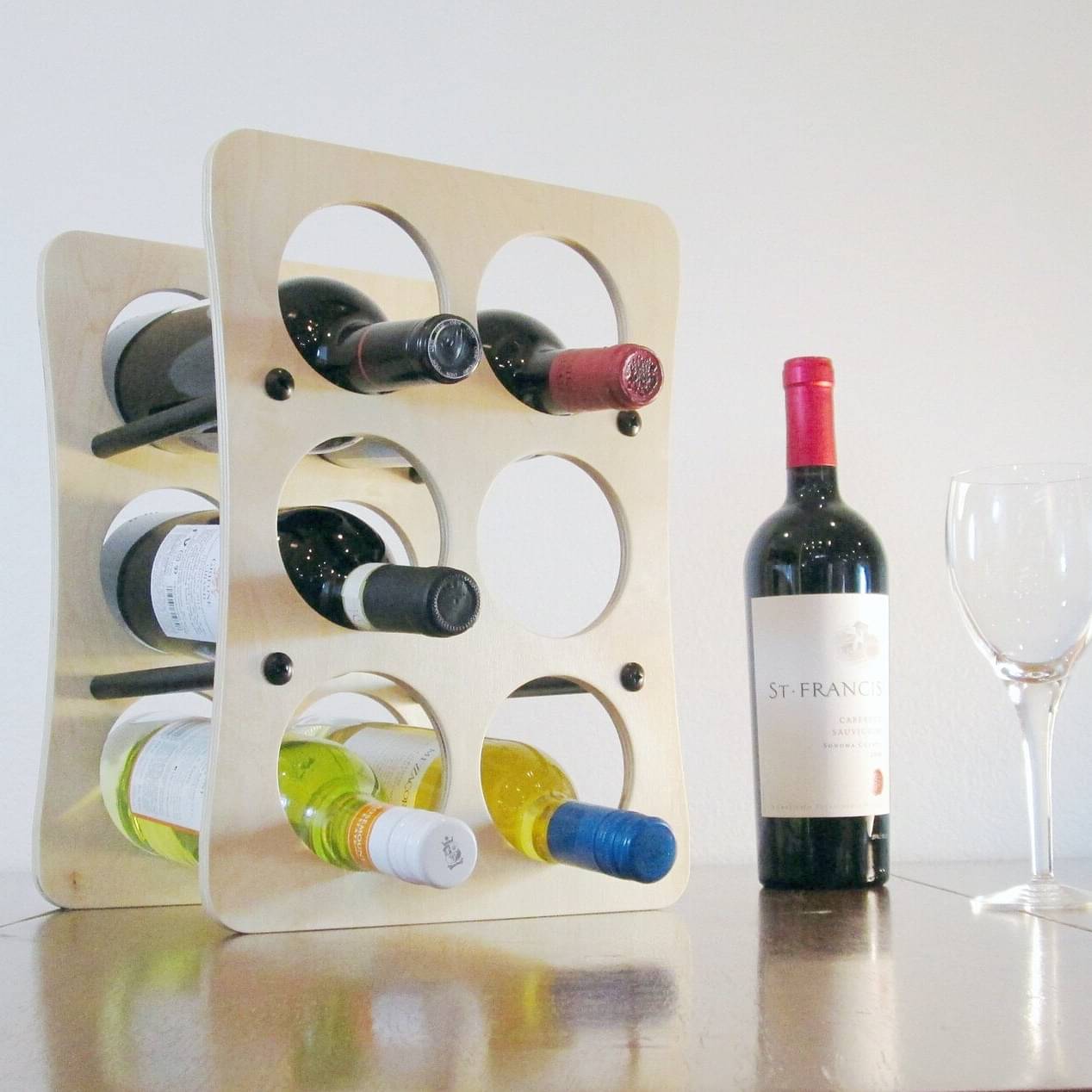 Table top Wine Rack Holds Six Bottles