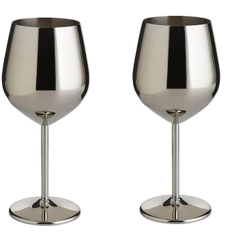 Stainless Steel Goblet Wine Glass (Set of 2). - top_view
