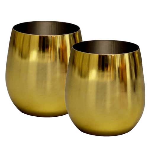 Set of 2 Unbreakable Wine Glasses, Modern White Wine & Red Wine Glasses, Stainless Steel Drinking Glass with Gold Finish, Stemless Wine Glass Also Ideal for Home Decoration