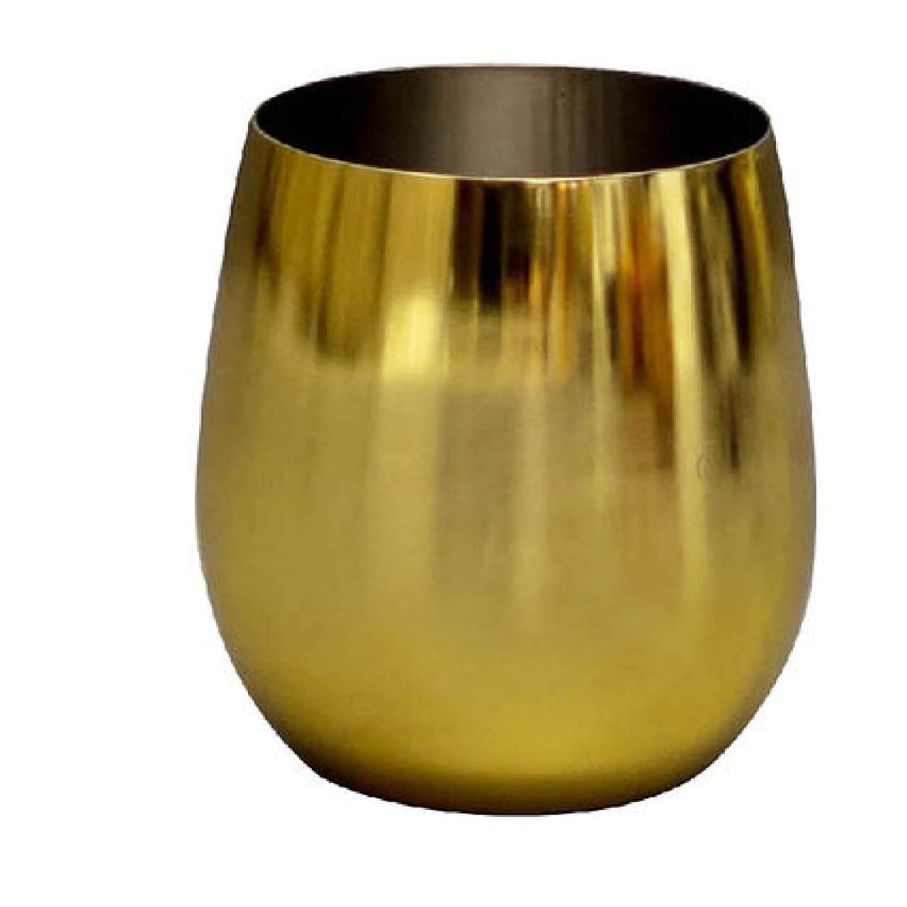 Set of 2 Unbreakable Wine Glasses, Modern White Wine & Red Wine Glasses, Stainless Steel Drinking Glass with Gold Finish, Stemless Wine Glass Also Ideal for Home Decoration - front_view