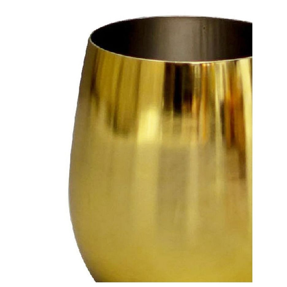 Modern Stemless Wine Flute Glasses w/ Hammered Brass Plated Design, Set of 4