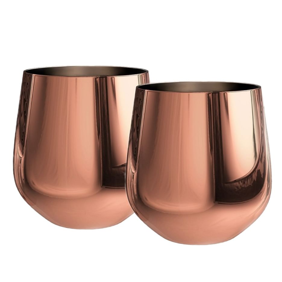 Stainless Steel Stemless Wine Glasses in Gold Set of 2