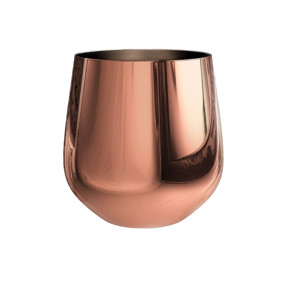 Stemless Wine Glass Set, Elegant Drinkware with Metallic Copper