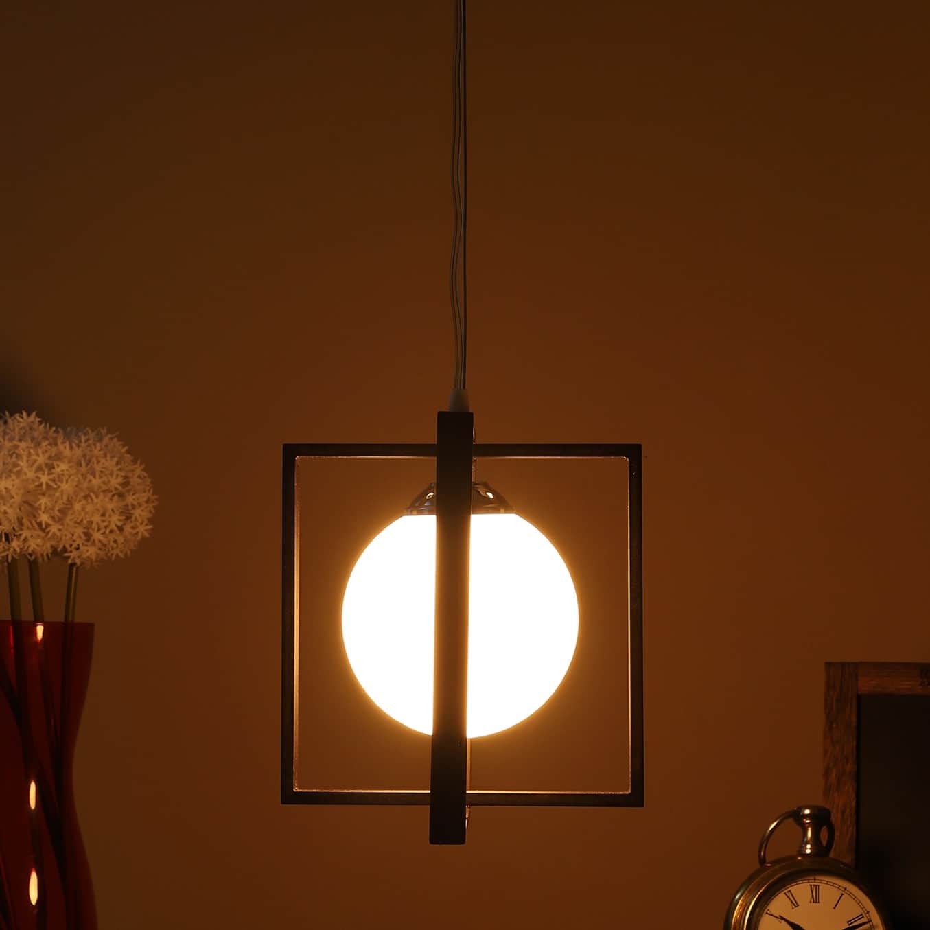 White Glass Single Hanging Light by Jainsons Lights- SQ-HL - without Bulb - top_view
