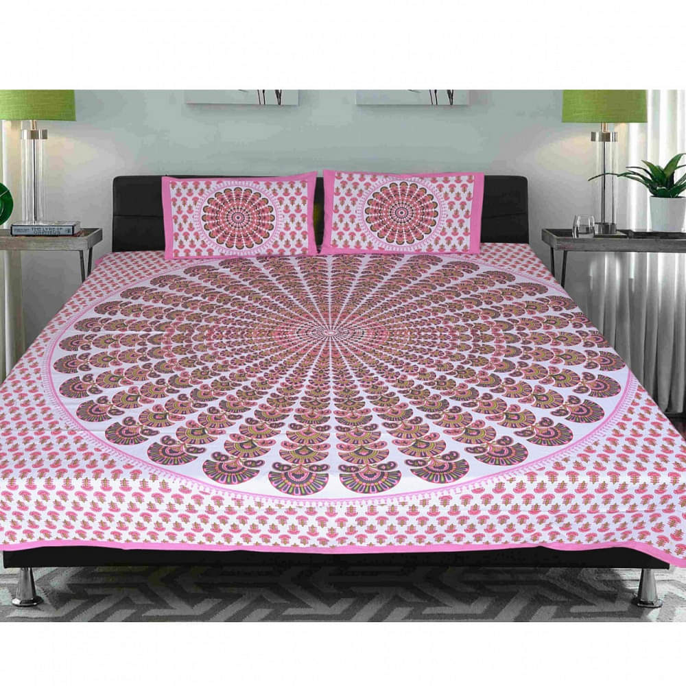 Jaipuri Printed Double Bed-sheet with 2 pillow covers - photo