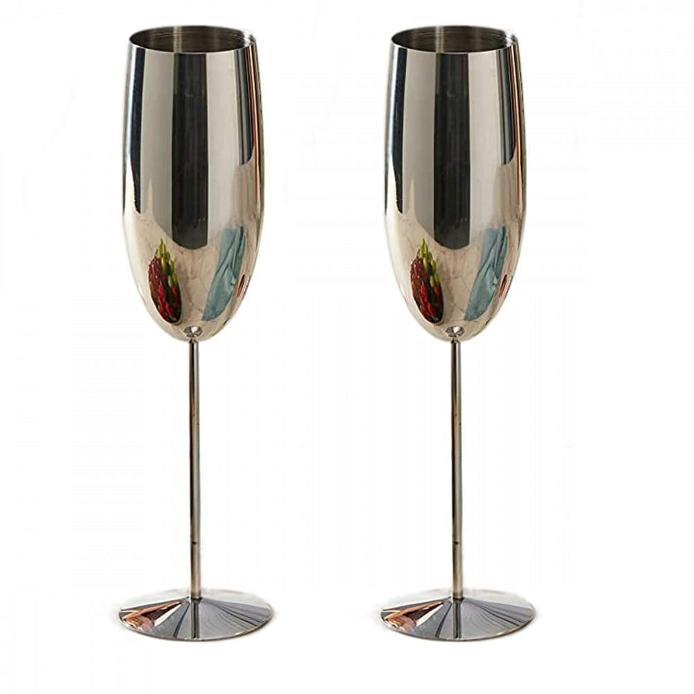 Stainless Steel Champagne Flute Glasses Set of 2 - photo