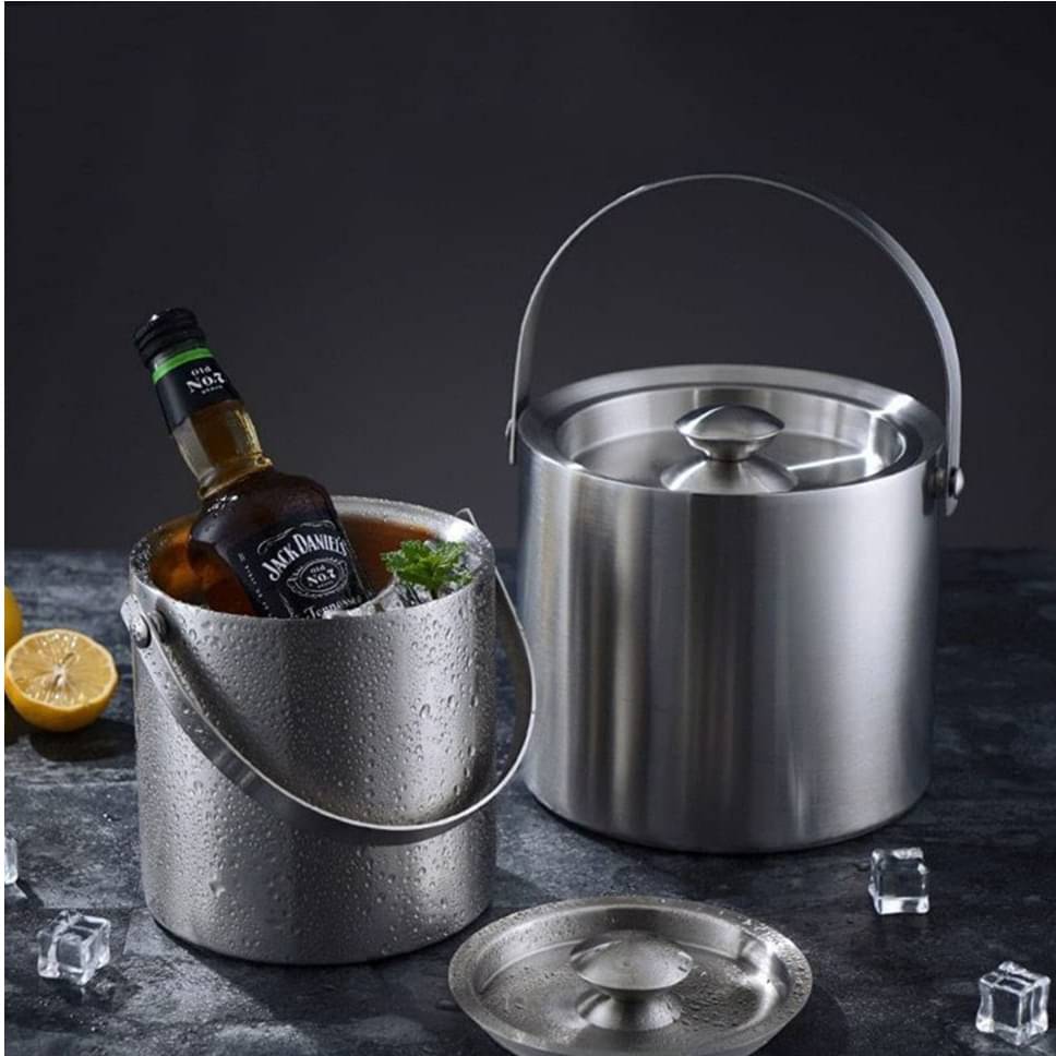 Satin Finish Stainless Steel Double wall Ice Bucket Set 2 L