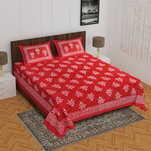 Cotton Double Bedsheet With Pillow Covers - Red