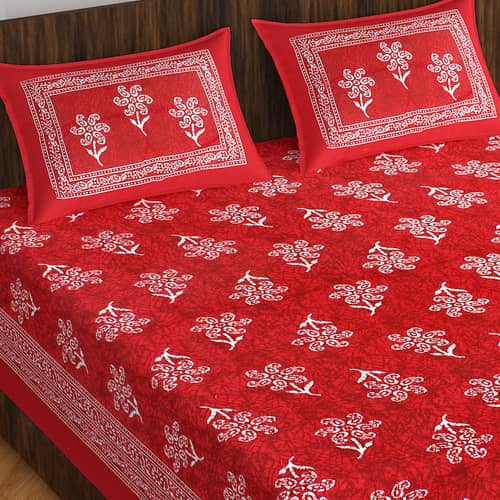 Cotton Double Bedsheet With Pillow Covers - Red
