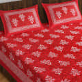 Cotton Double Bedsheet With Pillow Covers - Red - front_view