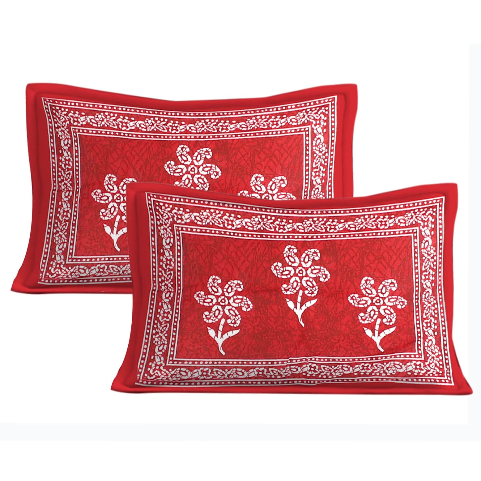 Cotton Double Bedsheet With Pillow Covers - Red - top_view