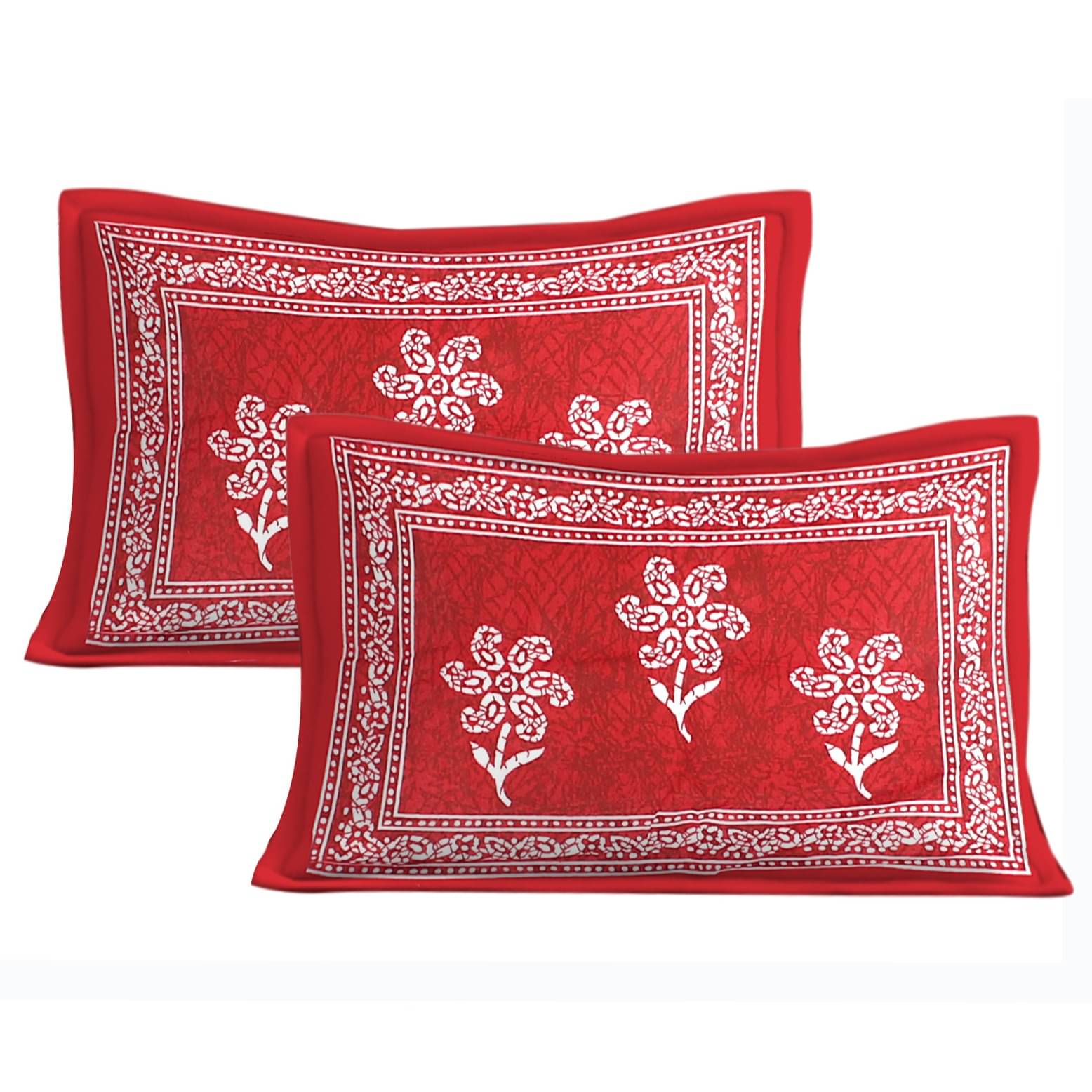 Cotton Double Bedsheet With Pillow Covers - Red