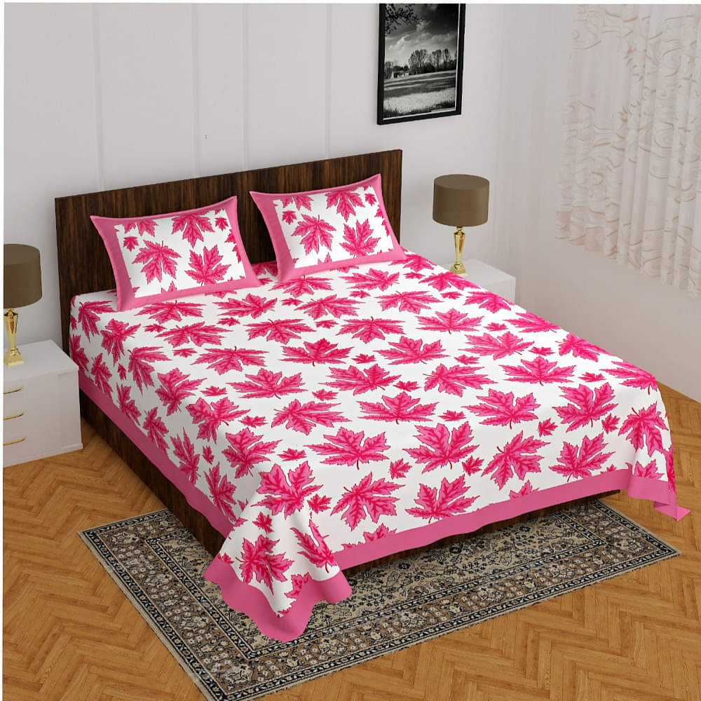 Cotton Double Bedsheet With Pillow Covers - Pink - photo
