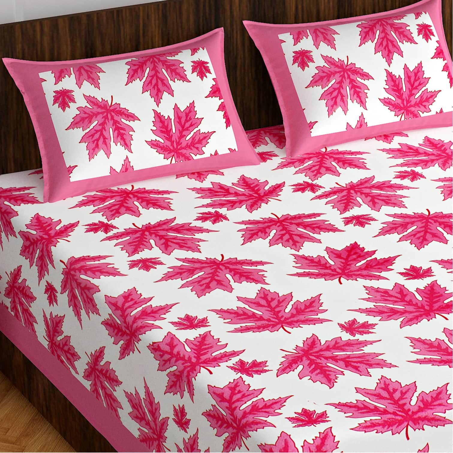 Cotton Double Bedsheet With Pillow Covers - Pink - front_view