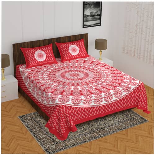 Cotton Double Bedsheet With Pillow Covers - Red