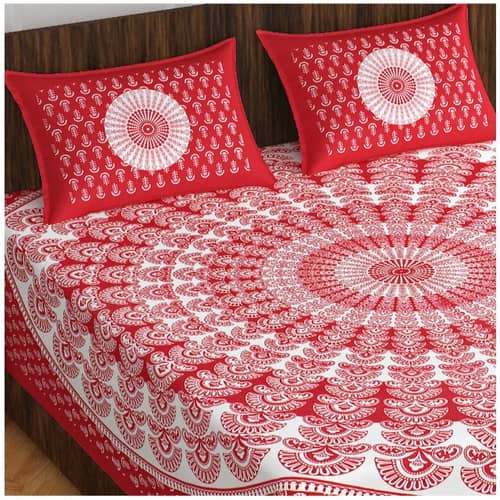 Cotton Double Bedsheet With Pillow Covers - Red
