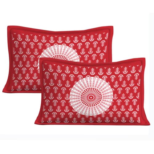Cotton Double Bedsheet With Pillow Covers - Red