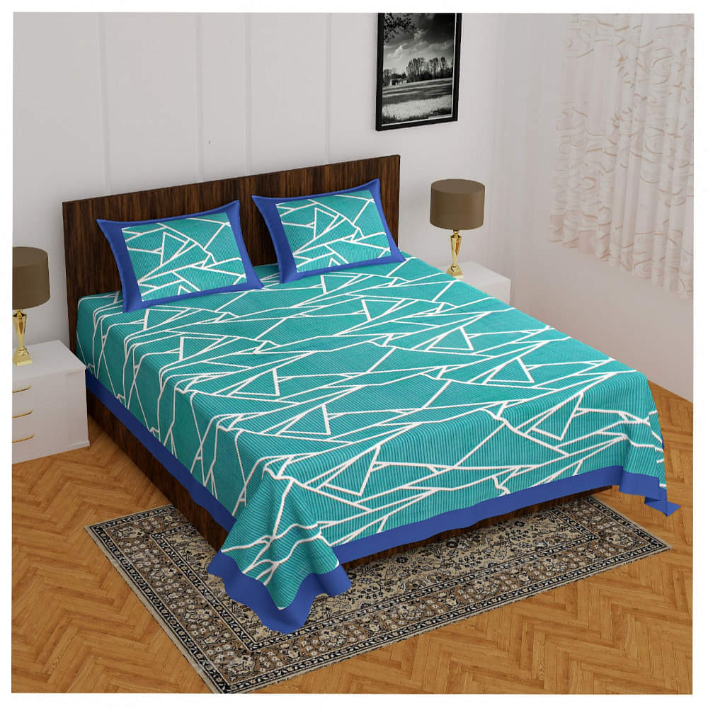 Cotton Double Bed sheet With Pillow Covers - Teal - photo