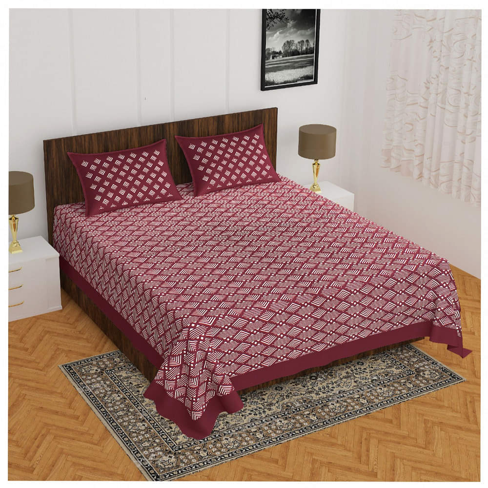 Cotton Double Bed sheet With Pillow Covers - Maroon - photo