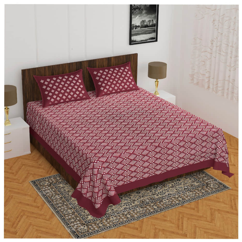 Cotton Double Bed sheet With Pillow Covers - Maroon - photo