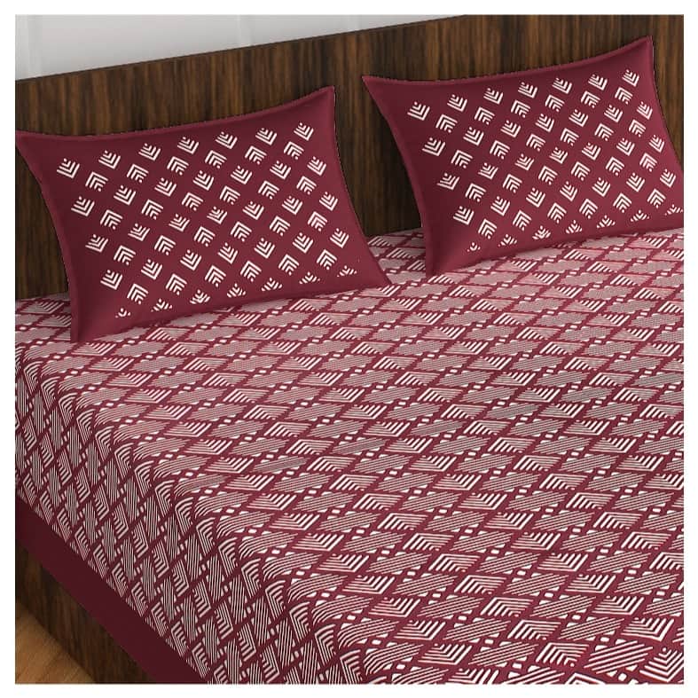 Cotton Double Bed sheet With Pillow Covers - Maroon - front_view