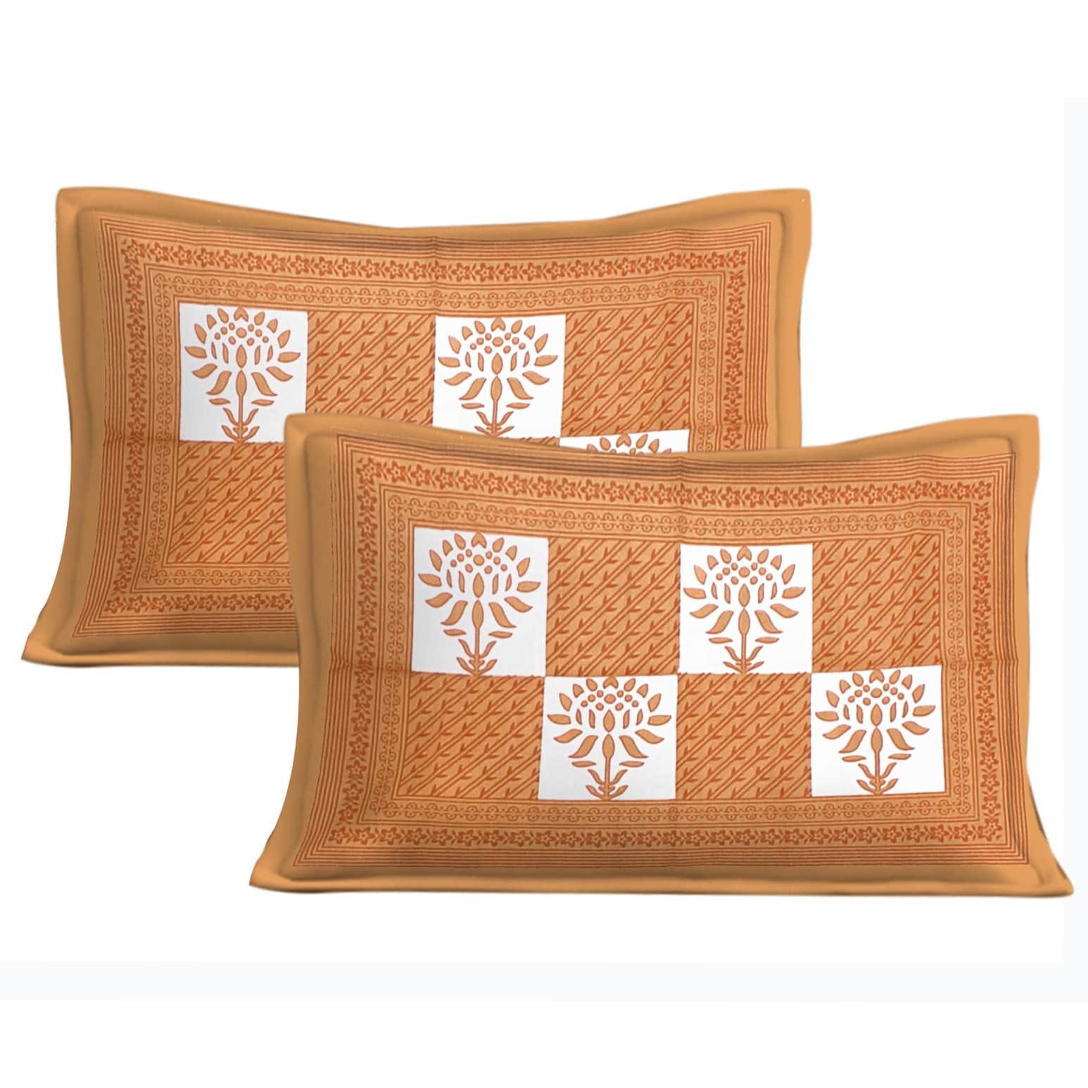 Cotton Double Bedsheet With Pillow Covers - Brown - top_view