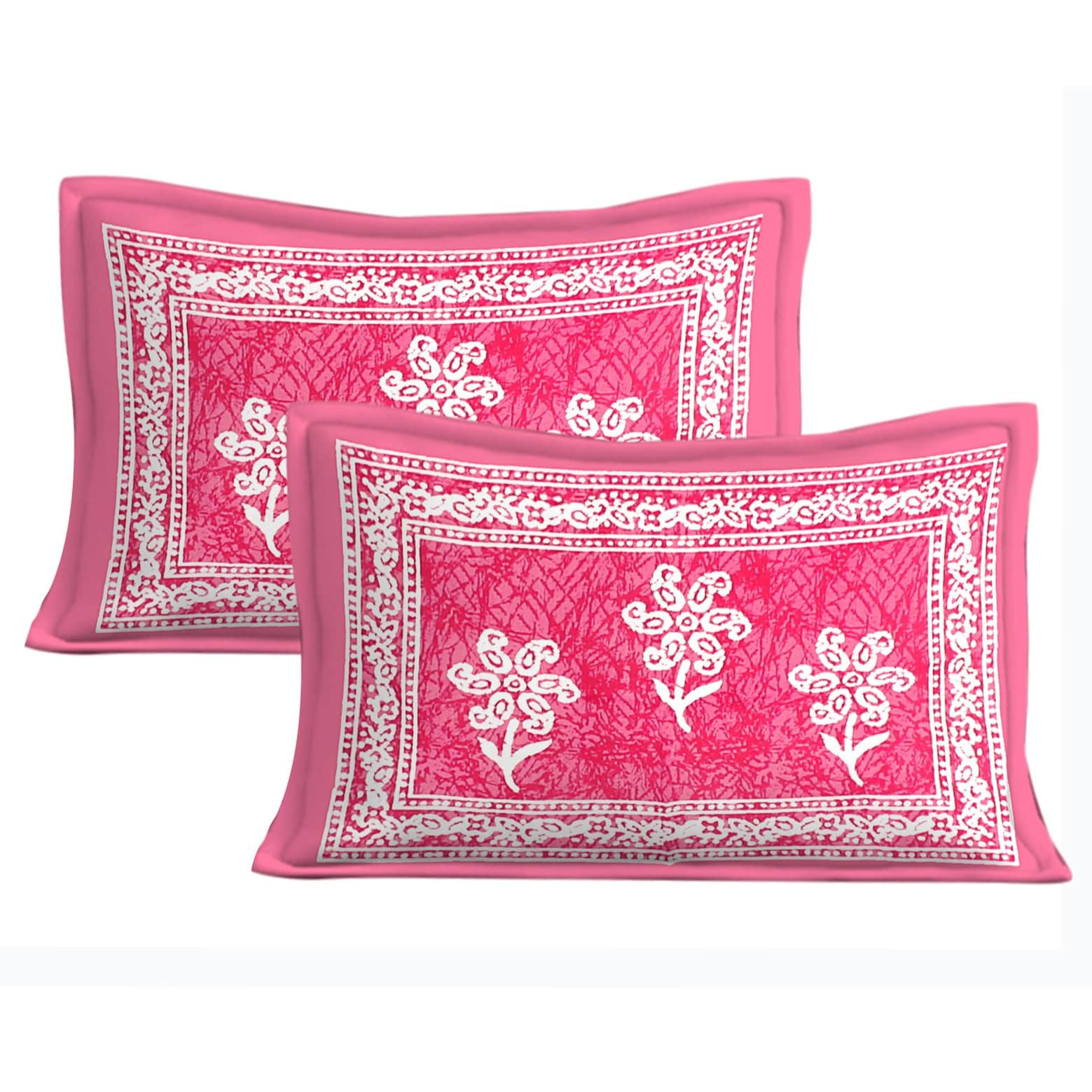 Cotton Double Bedsheet With Pillow Covers - Pink - top_view