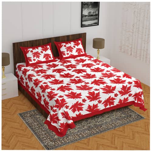 Cotton Double Bedsheet With Pillow Covers - Red