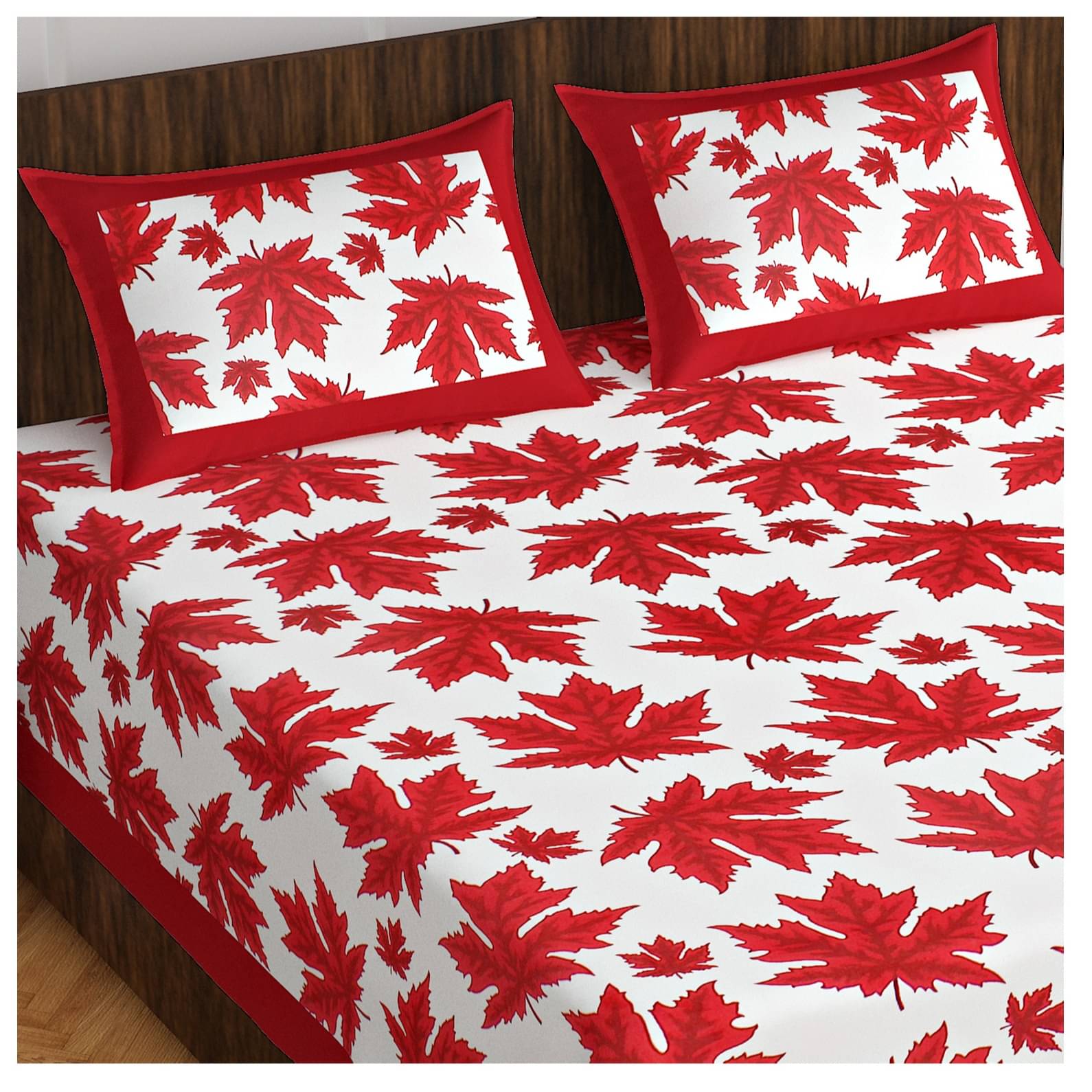 Cotton Double Bedsheet With Pillow Covers - Red