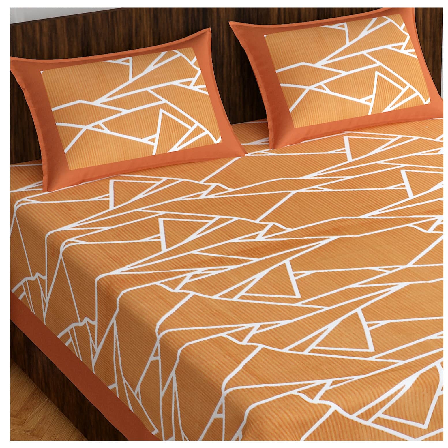 Cotton Double Bedsheet With Pillow Covers - Brown - front_view