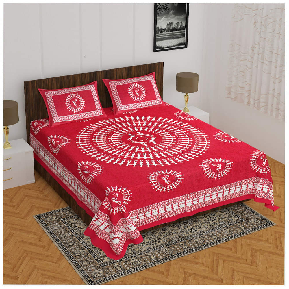Cotton Double Bedsheet With Pillow Covers - Red - photo