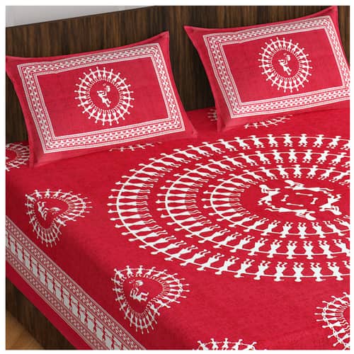 Cotton Double Bedsheet With Pillow Covers - Red