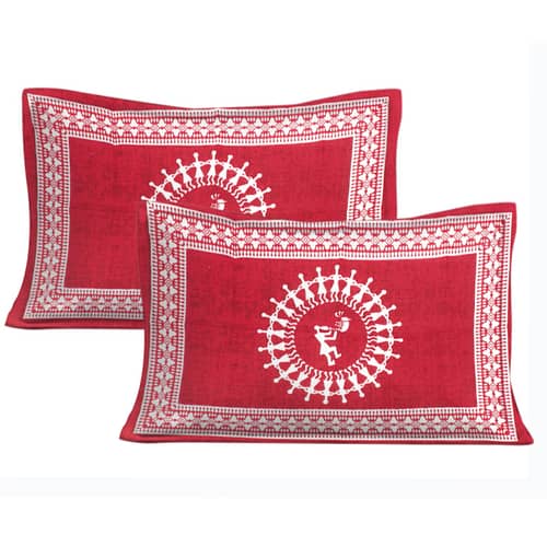 Cotton Double Bedsheet With Pillow Covers - Red