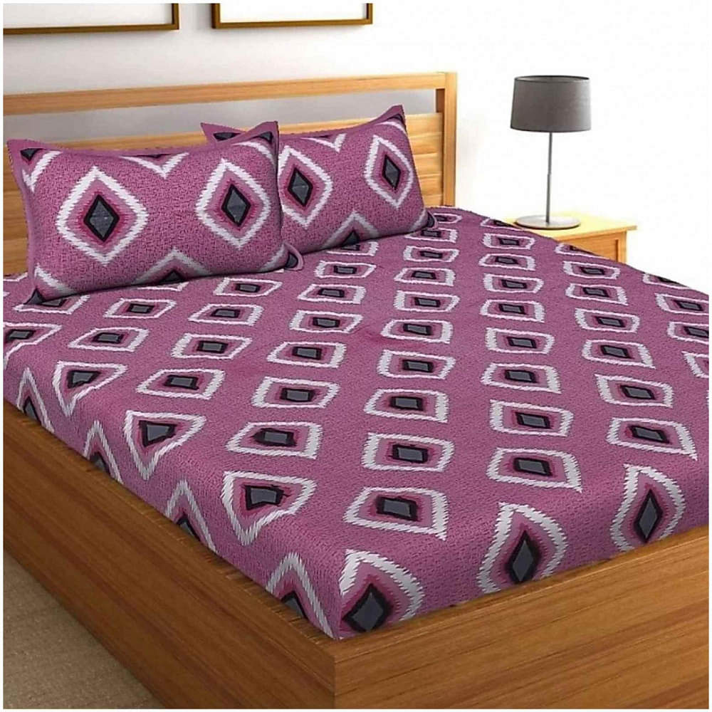 Cotton Double Bedsheet With Pillow Covers - Purple - photo