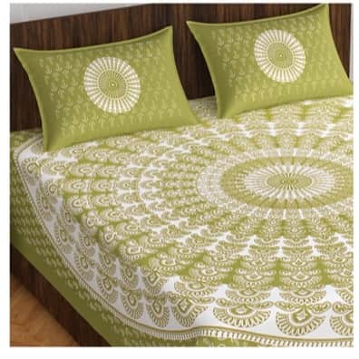 Cotton Double Bedsheet With Pillow Covers - Green - front_view