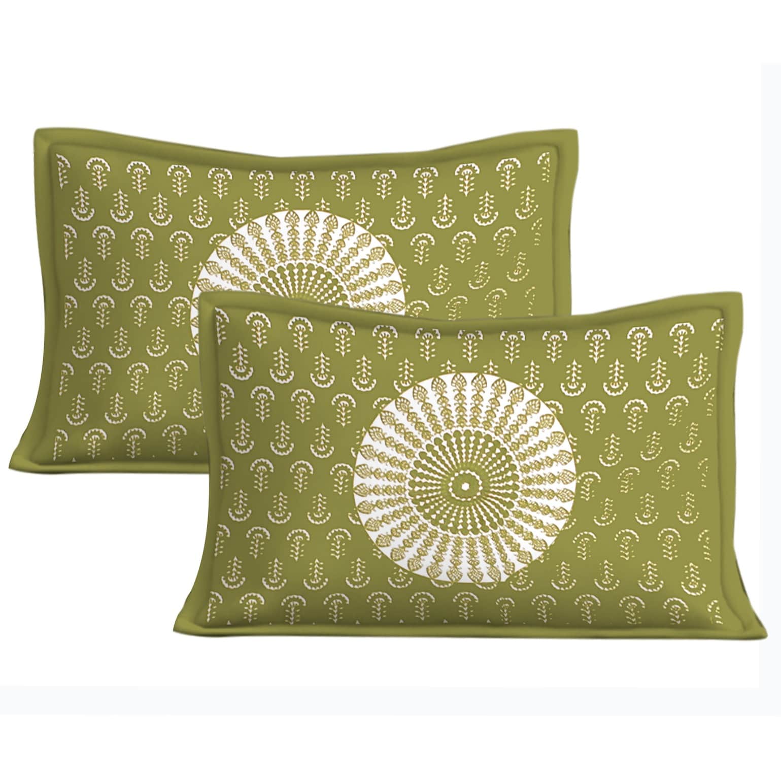 Cotton Double Bedsheet With Pillow Covers - Green - top_view