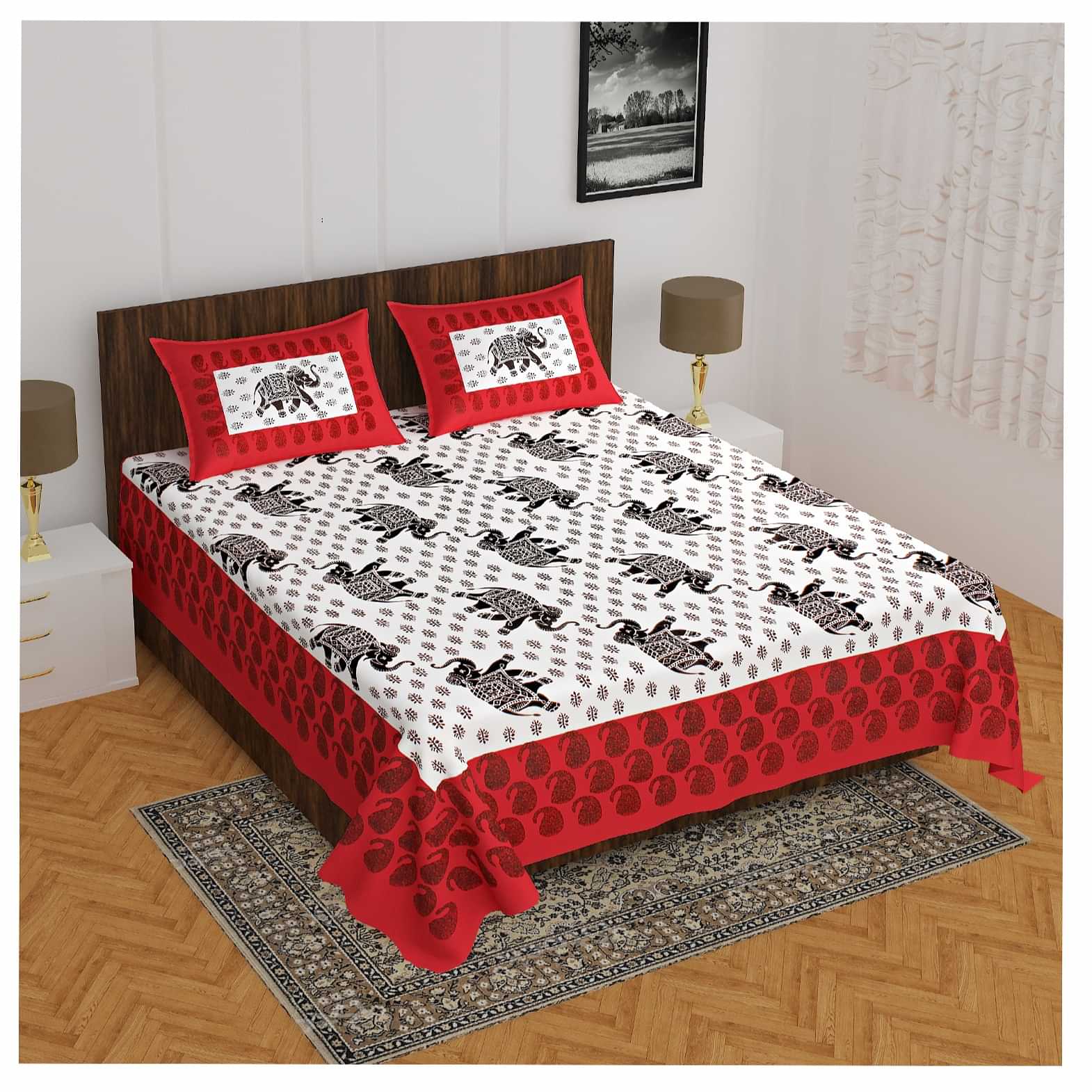 Cotton Double Bedsheet With Pillow Covers - Red - photo