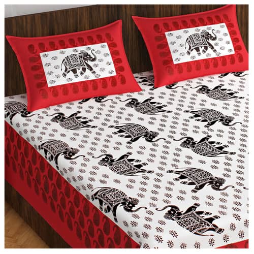 Cotton Double Bedsheet With Pillow Covers - Red