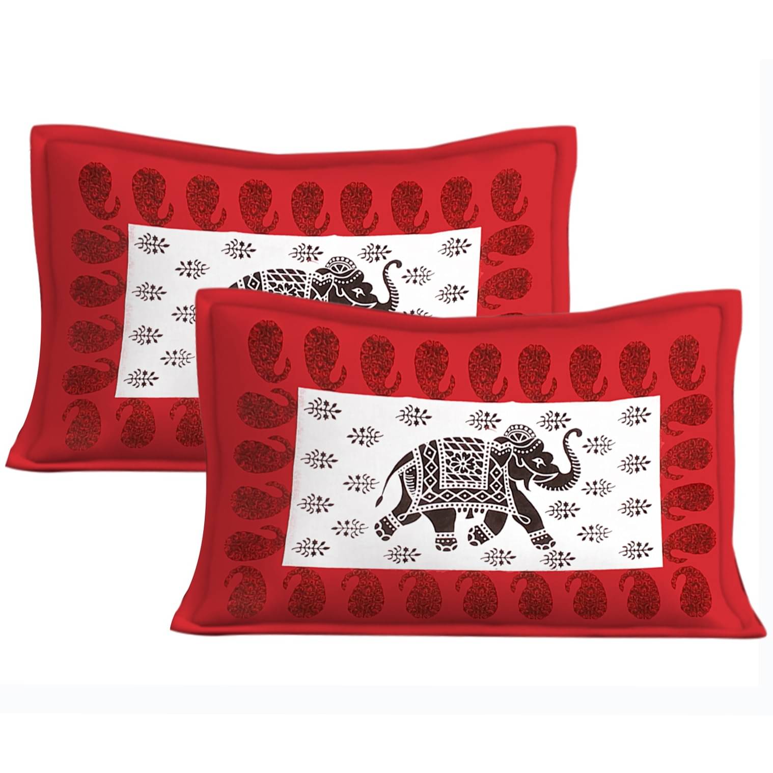 Cotton Double Bedsheet With Pillow Covers - Red